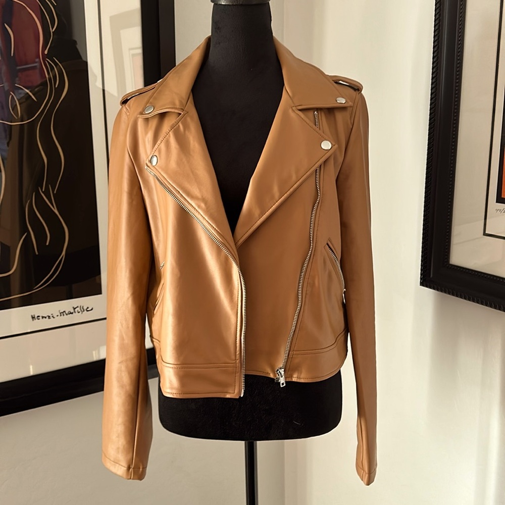 Saints 21 Brown Faux Leather Biker Jacket Size Large